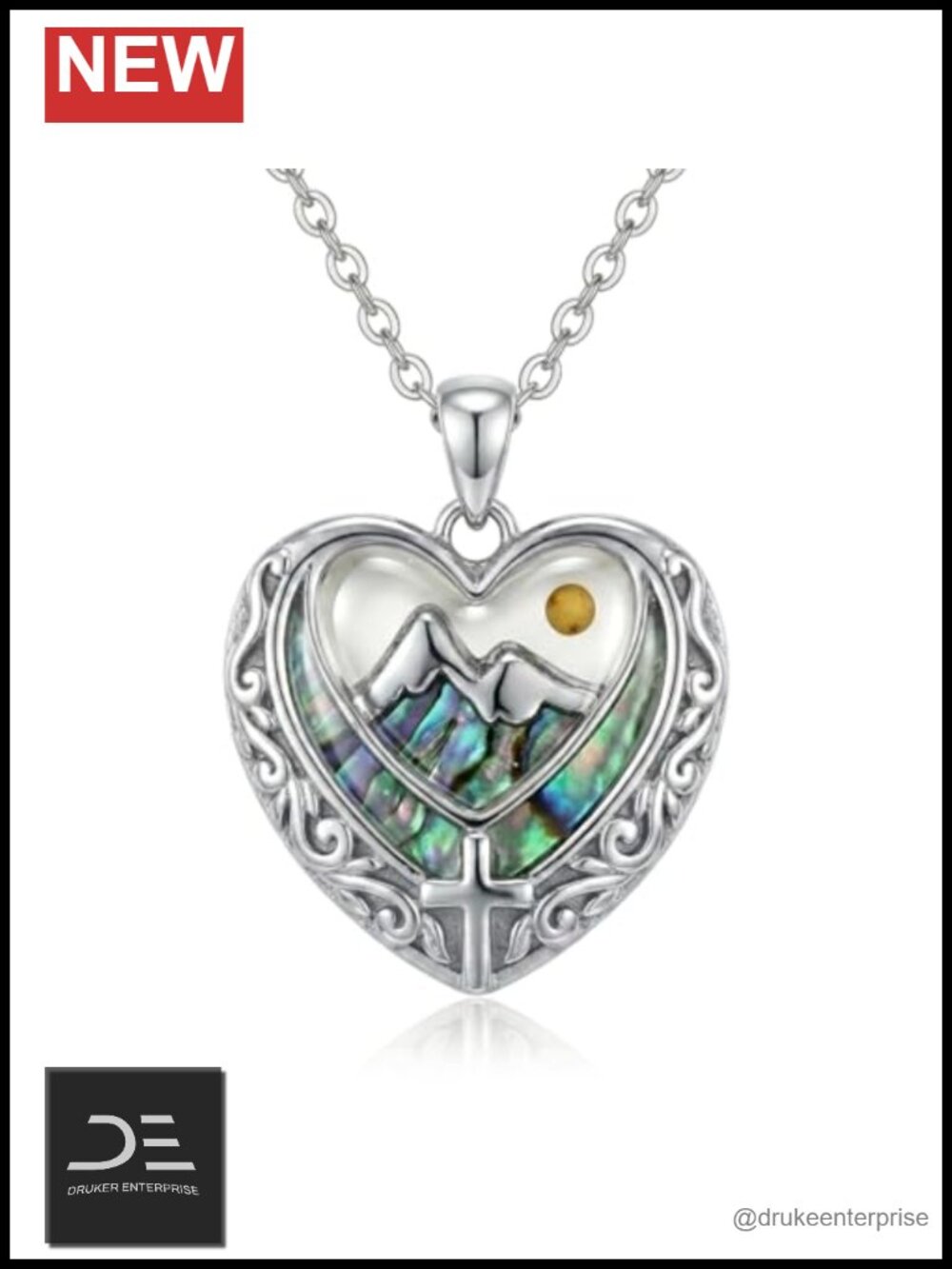 925 Sterling Silver Mustard Seed Cross Heart Necklace for Women Faith Mountains